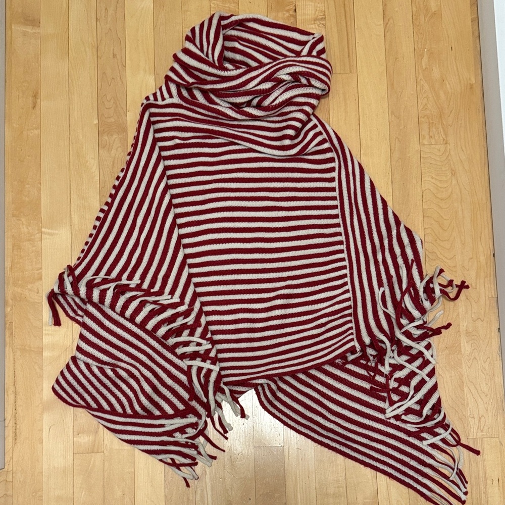 Striped Red & White Knit Poncho Sweater